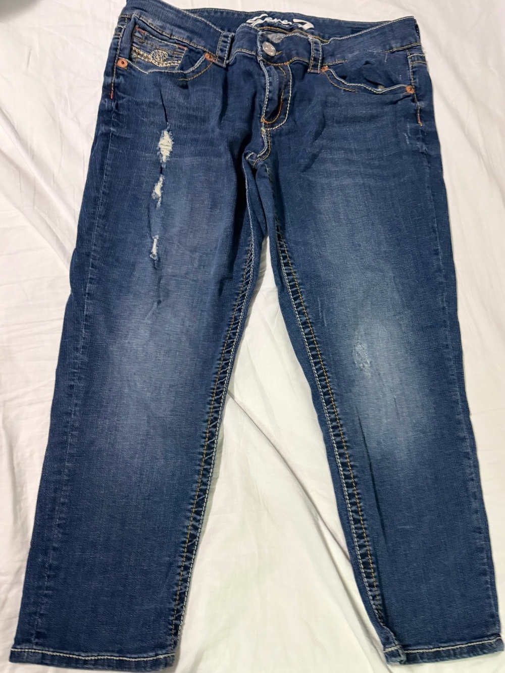 Seven7 Women's Straight Leg Jeans in Medium Blue Denim